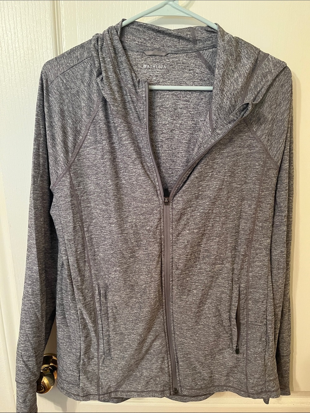 Athleta Heather Gray Hooded Zip Utility Jacket